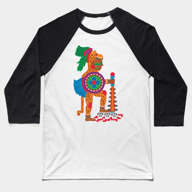 AZTEC MEXICO CODEX JAGUAR WARRIOR WITH SHIELD AND MACAHUITL - full colour Baseball T-Shirt by Xotico Design